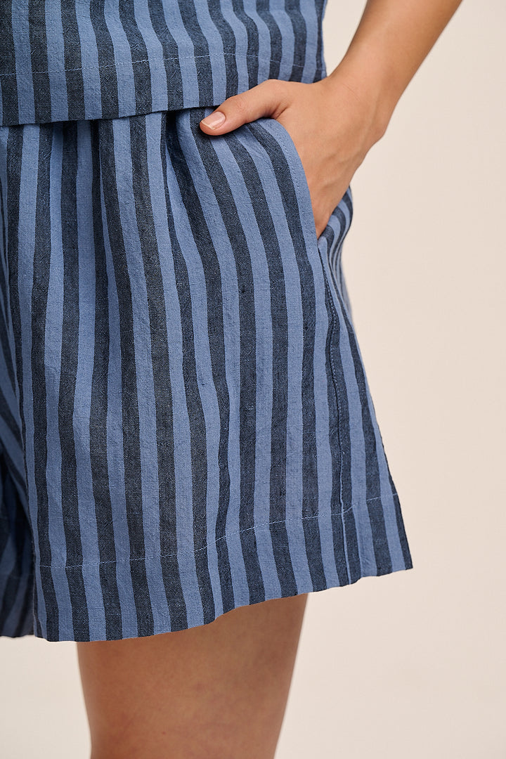 Ziggy Linen Shorts - Tonal Blue Stripe