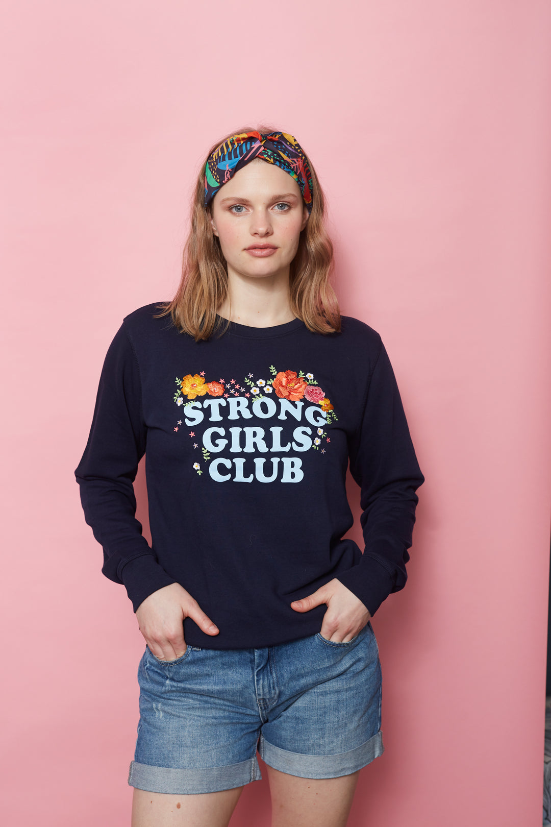 Floral Strong Girls Club Sweatshirt (Navy)