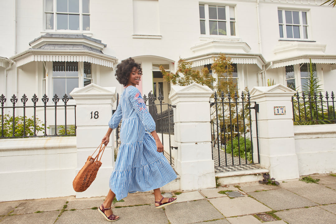 Effie Hydrangea Gingham Maxi Dress