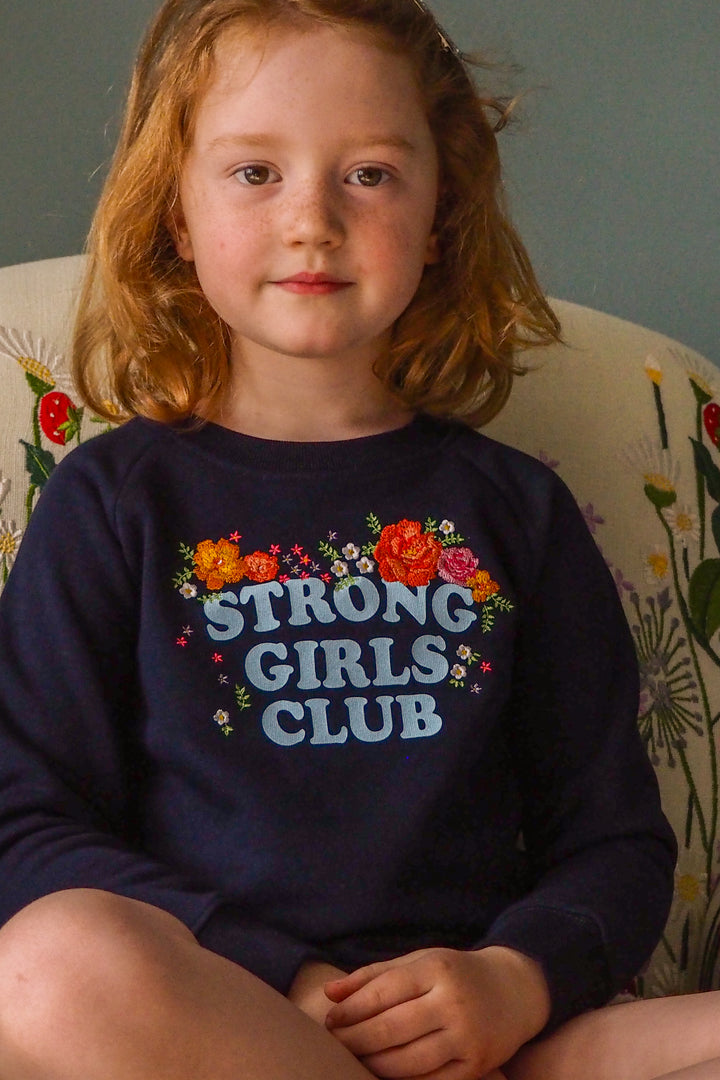 Little Floral Strong Girls Club Sweatshirt (Navy)