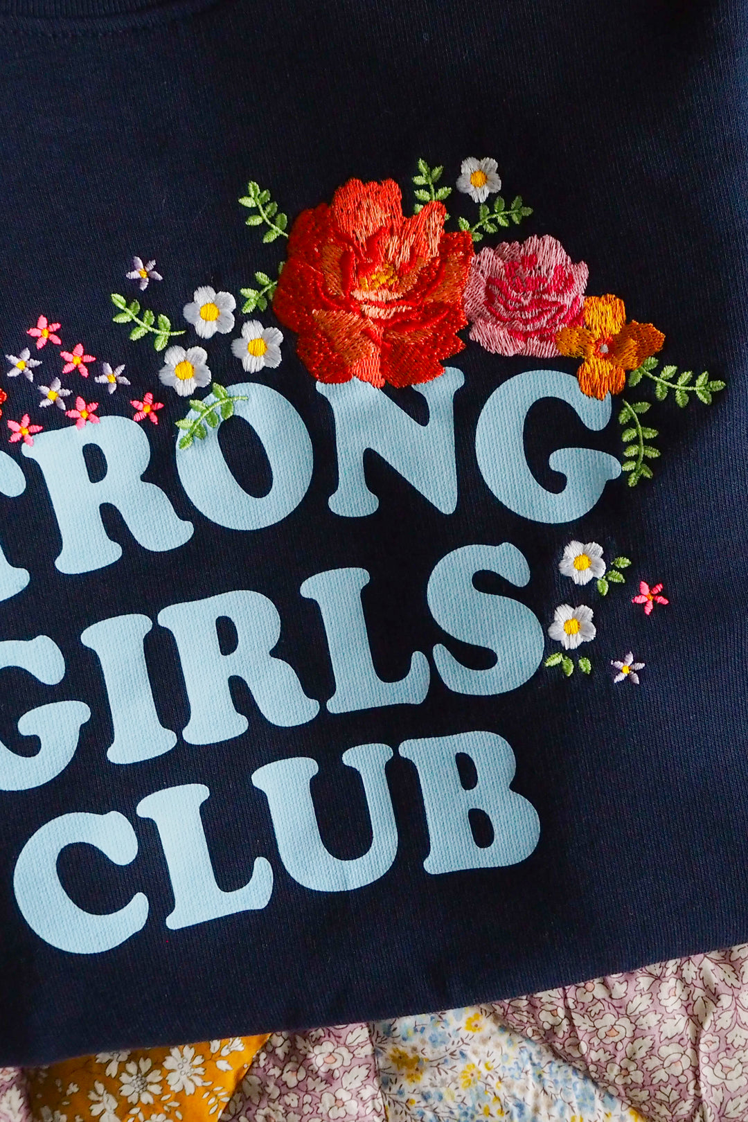 Little Floral Strong Girls Club Sweatshirt (Navy)