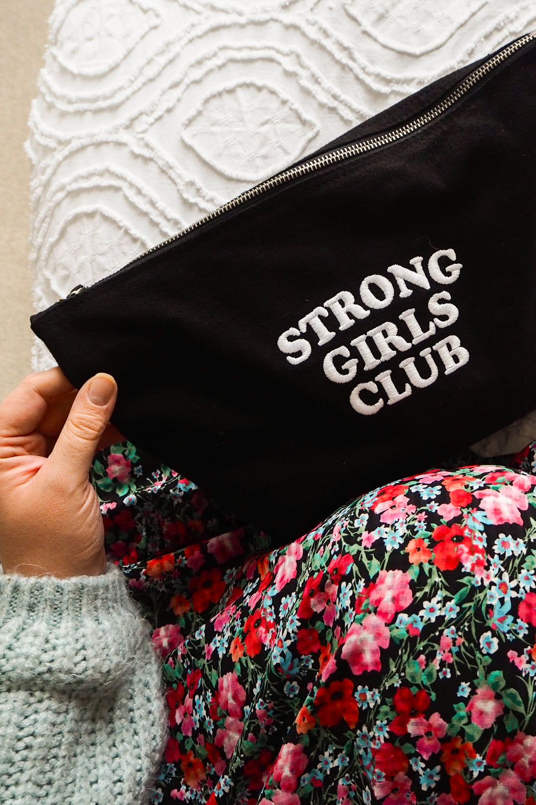 Embroidered Black Strong Girls Club Pouch