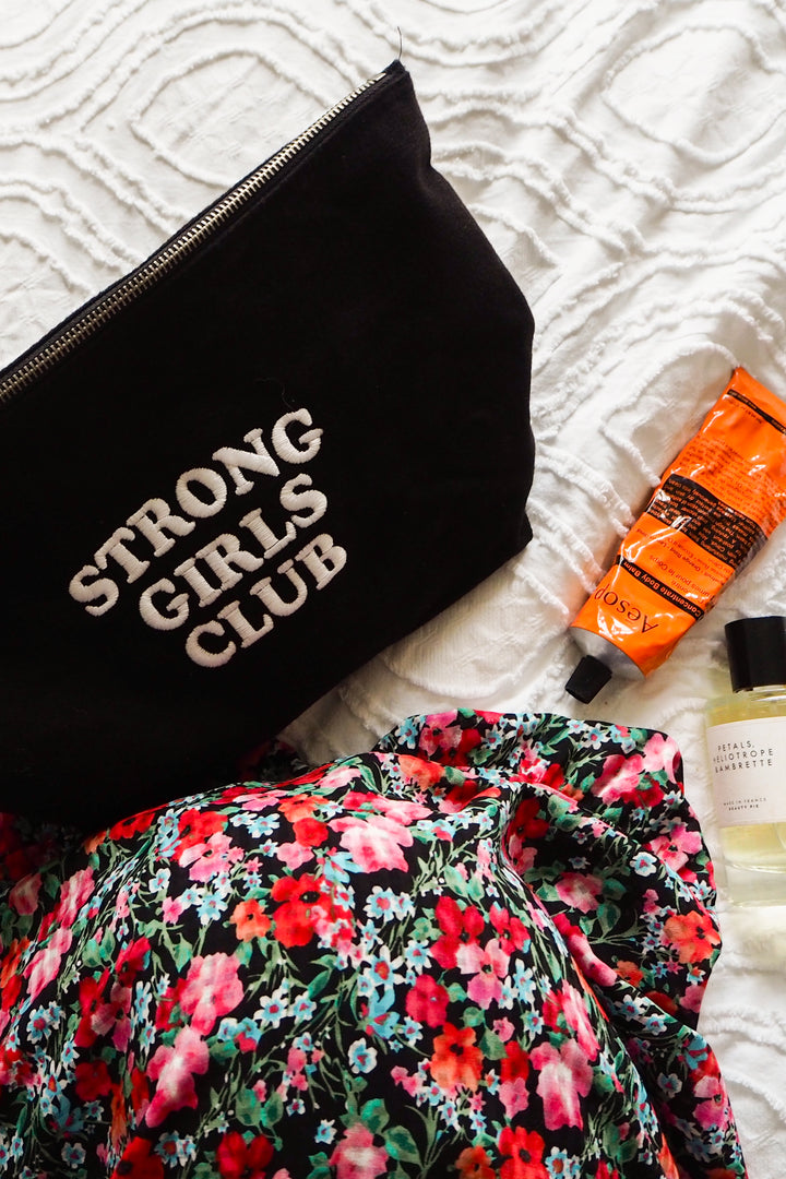 Embroidered Black Strong Girls Club Pouch