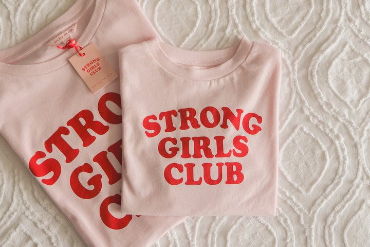 Strong Little Girls Club Slogan Pink  TShirt